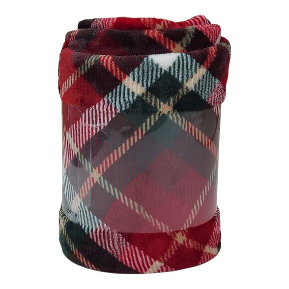 The Big One Oversized Plaid Plush Throw Blanket 5 x 6 Polyester Red Holiday - Picture 6 of 10